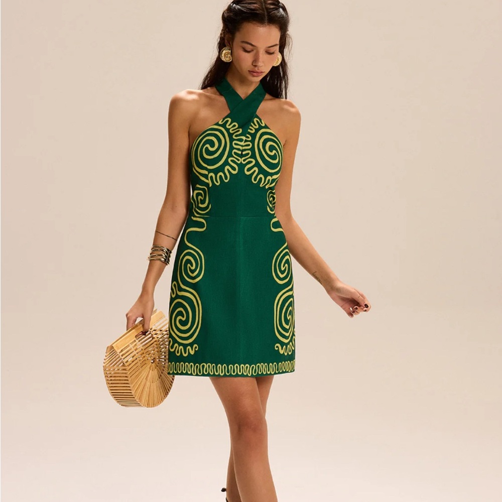 Commense Green and Yellow Mini Dress